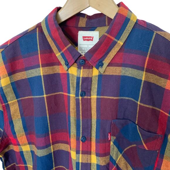 Levi's Shirt Mens Large Button-Down Flannel Cotton Multicolor Plaid Standard Fit - Picture 6 of 6